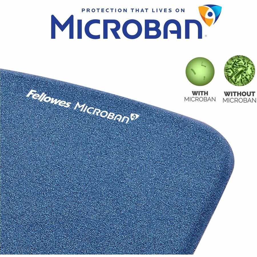 Fellowes PlushTouch Microban Mouse Pad Wrist Rest - 1" Height x 7.25" Width x 9.38" Depth - Blue - Polyurethane - Tear Resistant, Wear Resistant, Skid Proof - 1 Each