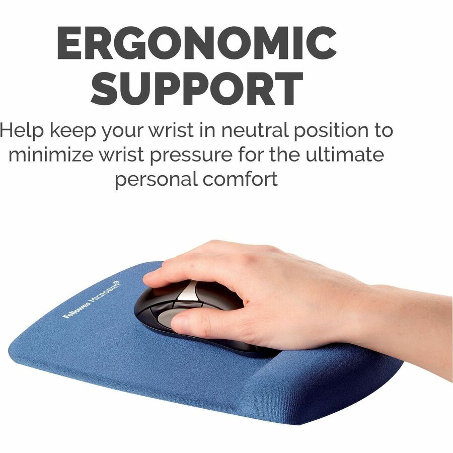 Fellowes PlushTouch Microban Mouse Pad Wrist Rest - 1" Height x 7.25" Width x 9.38" Depth - Blue - Polyurethane - Tear Resistant, Wear Resistant, Skid Proof - 1 Each