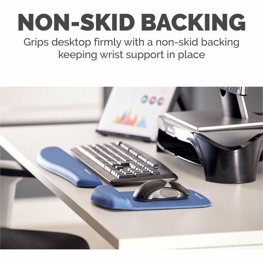 Fellowes PlushTouch Microban Mouse Pad Wrist Rest - 1" Height x 7.25" Width x 9.38" Depth - Blue - Polyurethane - Tear Resistant, Wear Resistant, Skid Proof - 1 Each