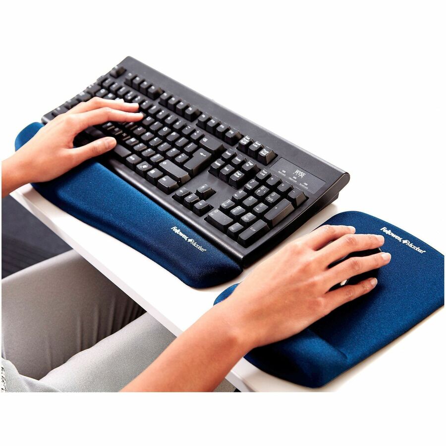 Fellowes PlushTouch Microban Keyboard Wrist Rest - 1" Height x 18.13" Width x 3.19" Depth - Blue - Foam - Wear Resistant, Tear Resistant, Skid Proof - 1 Each