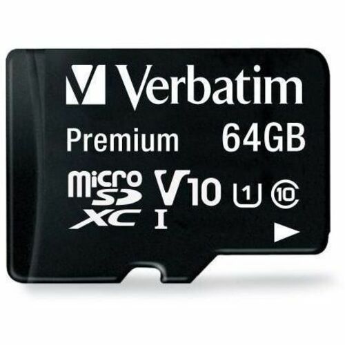 Verbatim 64 GB Class 10/UHS-I (U1) V10 microSDXC - 1 Each - TAA Compliant - 90 MB/s Read - Lifetime Warranty