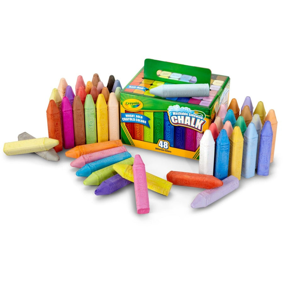 Crayola Washable Sidewalk Chalk - 4" Length x 0.9" Diameter - Assorted - Roll Stop, Washable - 48 / Box