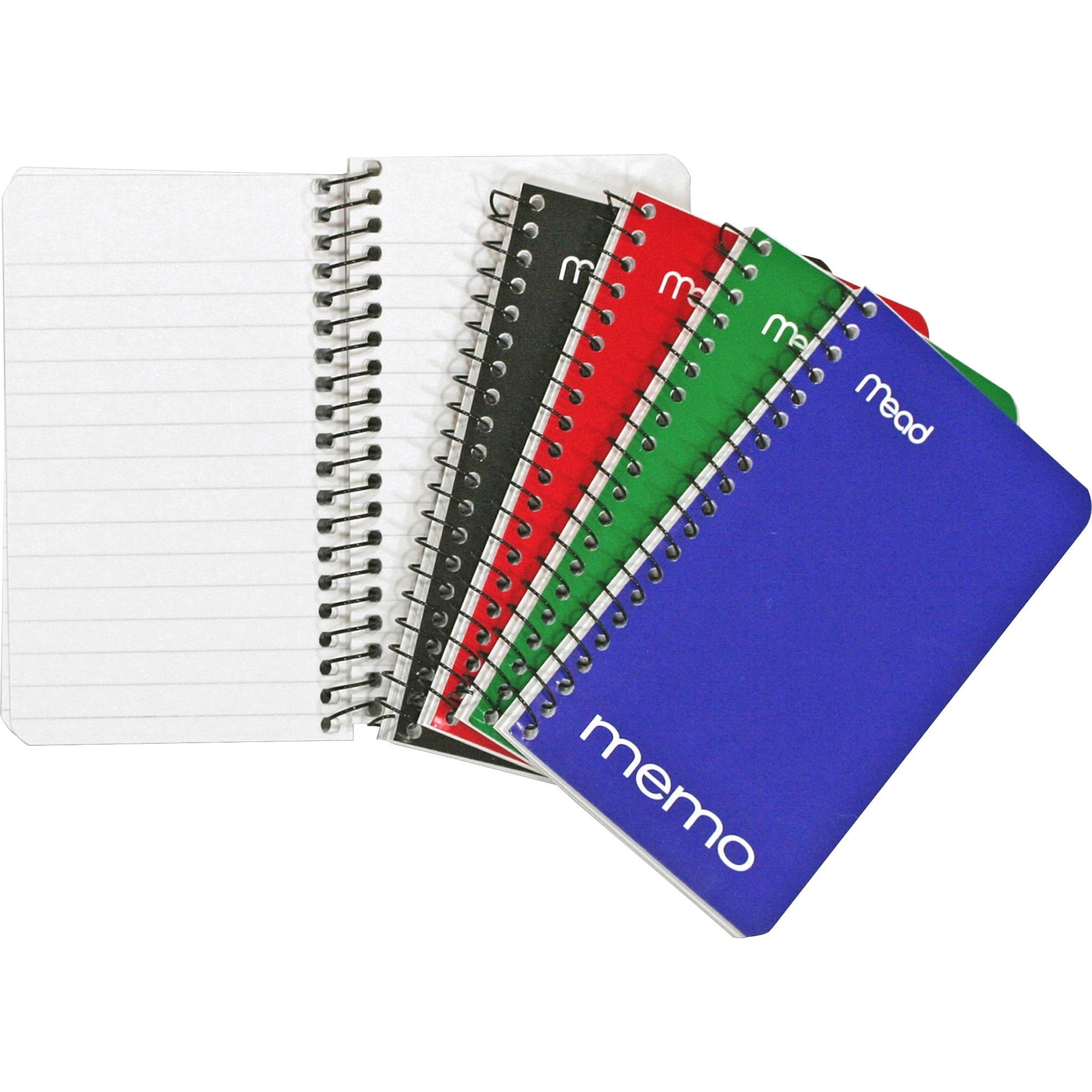 Mead Wirebound Memo Notebook - 60 Sheets - Wire Bound - 15 lb Basis Weight - 3" x 5" Sheet Size - White Paper - Black Binding - Assorted Cardboard, Nylon Cover - Stiff-back - 1 Each