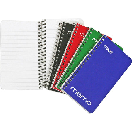 Mead Wirebound Memo Notebook - 60 Sheets - Wire Bound - 15 lb Basis Weight - 3" x 5" Sheet Size - White Paper - Black Binding - Assorted Cardboard, Nylon Cover - Stiff-back - 1 Each