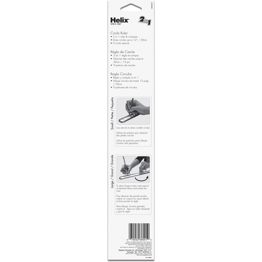 Helix Ruler - 30cm / 12" Graduations - Imperial, Metric Measuring System - Plastic - Assorted - 5 / Box