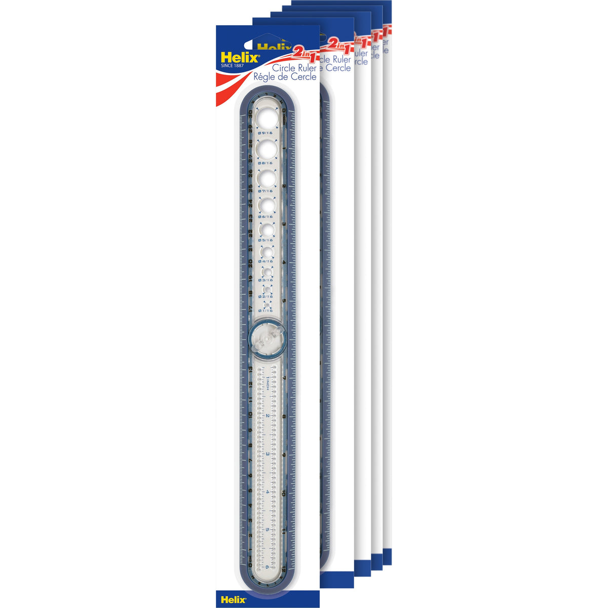 Helix Ruler - 30cm / 12" Graduations - Imperial, Metric Measuring System - Plastic - Assorted - 5 / Box