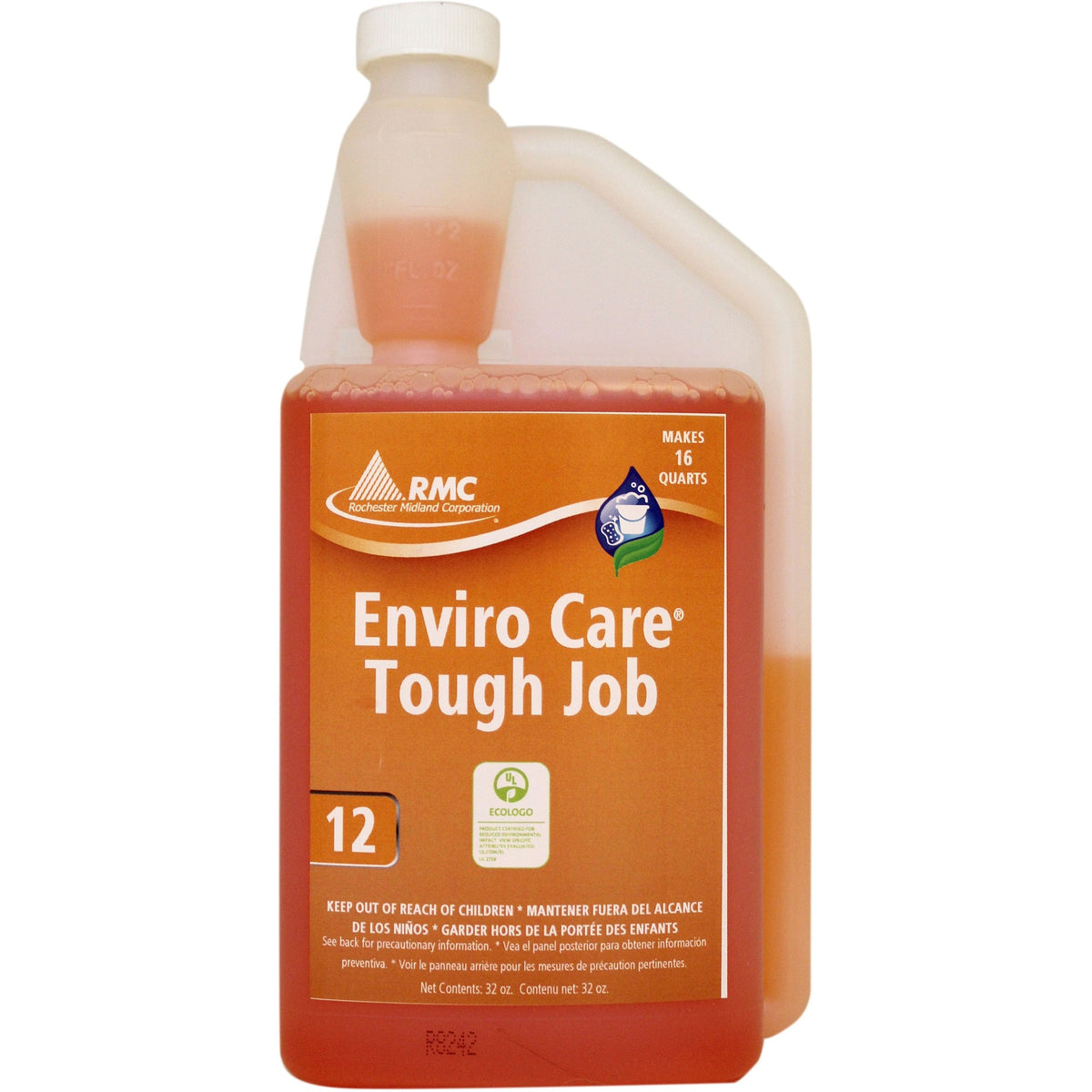 RMC Enviro Care Tough Job Cleaner - For Wall, Floor, Machinery - 32 fl oz (1 quart) - Recommended For: Grease Remover, Carbon Remover - Heavy Duty, Bio-based, Dilutable - Orange - 1 Each