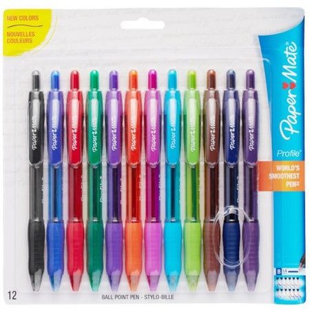 Paper Mate Profile Ballpoint Pen - 1.4 mm Bold Pen Point - Refillable - Retractable - Black, Blue, Green, Brown, Lime, Magenta, Navy, Orange, Purple, Turquoise, Violet Ink - Turquoise Barrel - 12 / Pack