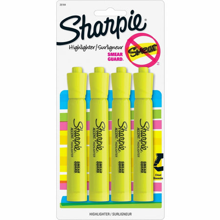 Sharpie Accent Highlighter - Tank - Chisel Marker Point - Fluorescent Yellow Ink - 4 / Pack