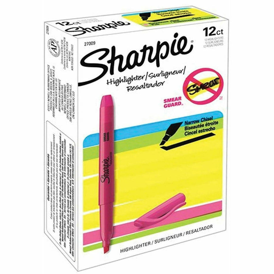 Sharpie Highlighter - Pocket - Chisel Marker Point - Fluorescent Pink Ink - 12 / Box