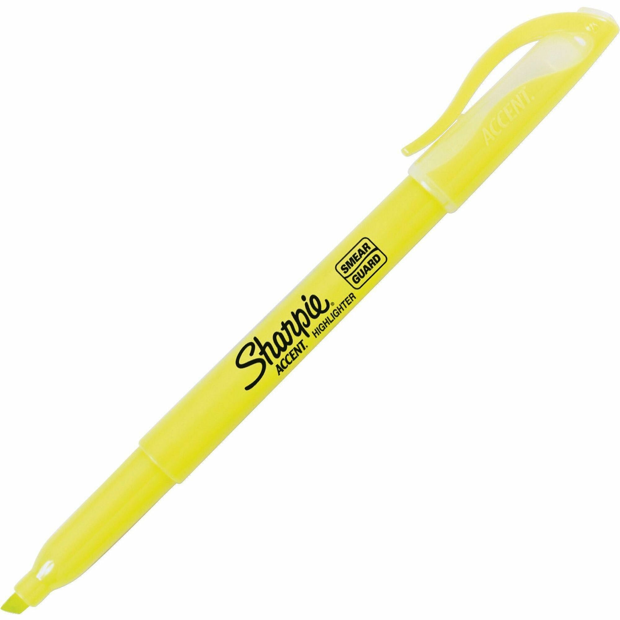 Sharpie Highlighter - Pocket - Chisel Marker Point - Fluorescent Yellow Ink - 1 Dozen