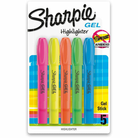 Sharpie Gel Highlighter - Bullet Marker Point - Fluorescent Blue, Fluorescent Green, Fluorescent Orange, Fluorescent Pink, Fluorescent Yellow Ink - Gel-based - 5 / Set
