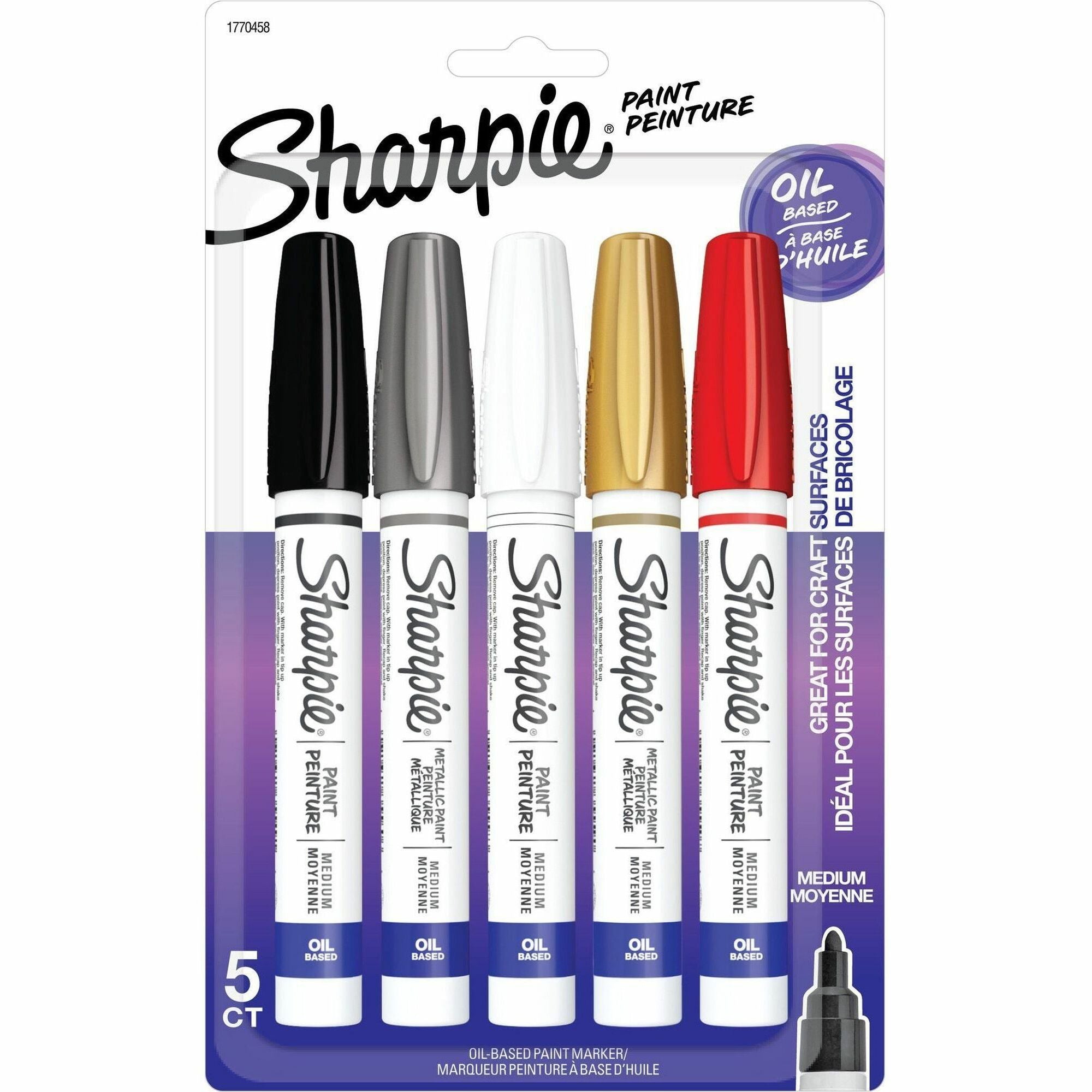 Sharpie Oil-Based Paint Marker - Medium Point - Medium Marker Point - Assorted Ink - Oil Based - 5 / Pack