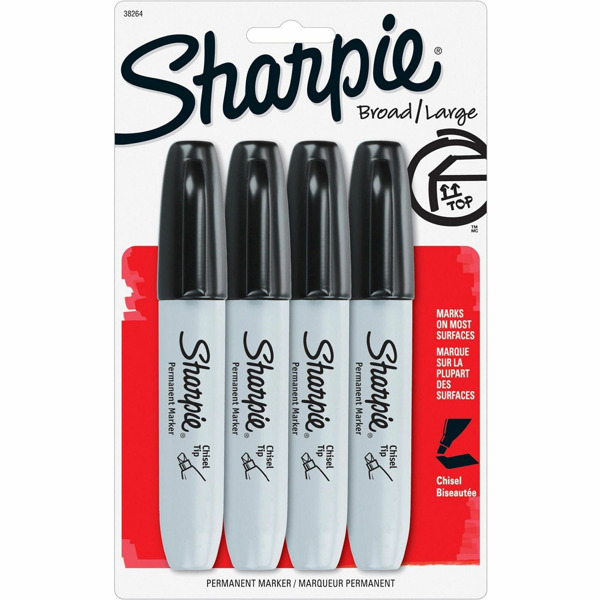 Sharpie Chisel Tip Permanent Marker - 5.3 mm Chisel Marker Point - Black Ink - Alcohol Based - 4 / Pack