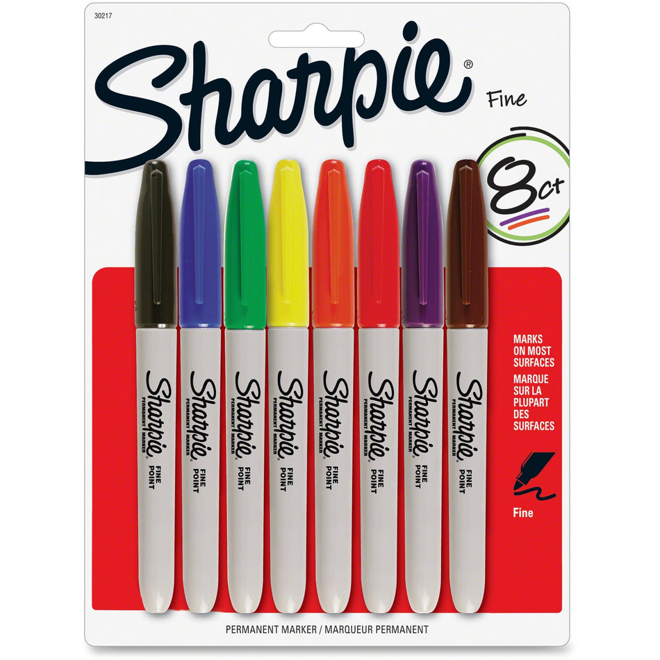 Sharpie Fine Point Permanent Marker - Fine Marker Point - Assorted Ink - Alcohol Based - 8 / Pack