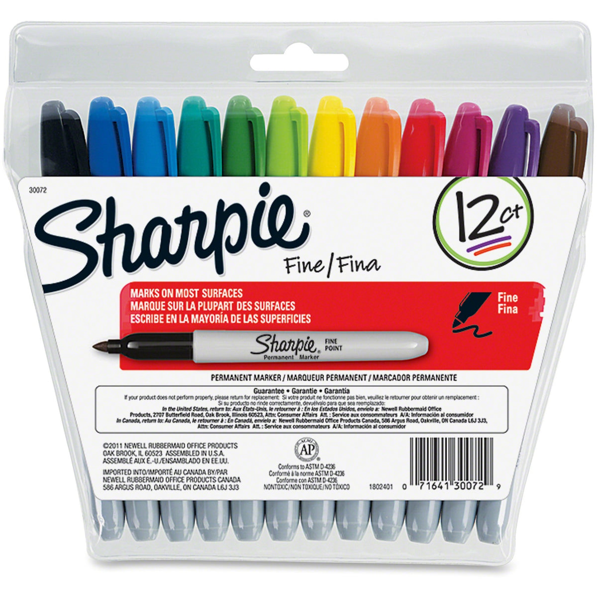 Sharpie Fine Point Permanent Marker - Fine Marker Point - Assorted Ink - Alcohol Based - 12 / Set