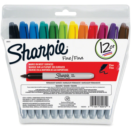 Sharpie Fine Point Permanent Marker - Fine Marker Point - Assorted Ink - Alcohol Based - 12 / Set