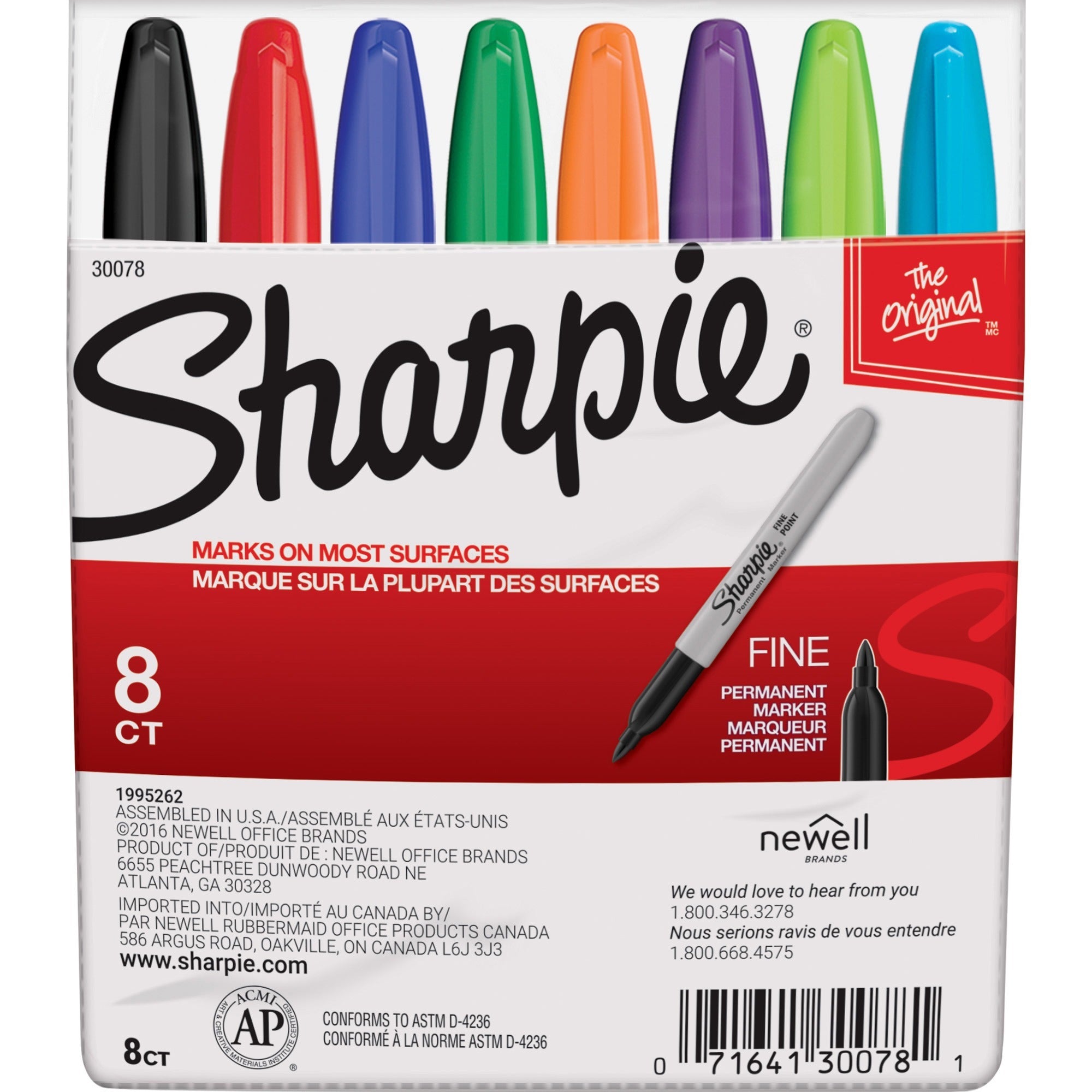 Sharpie Fine Point Permanent Marker - Fine Marker Point - Assorted Ink - Alcohol Based - 8 / Set