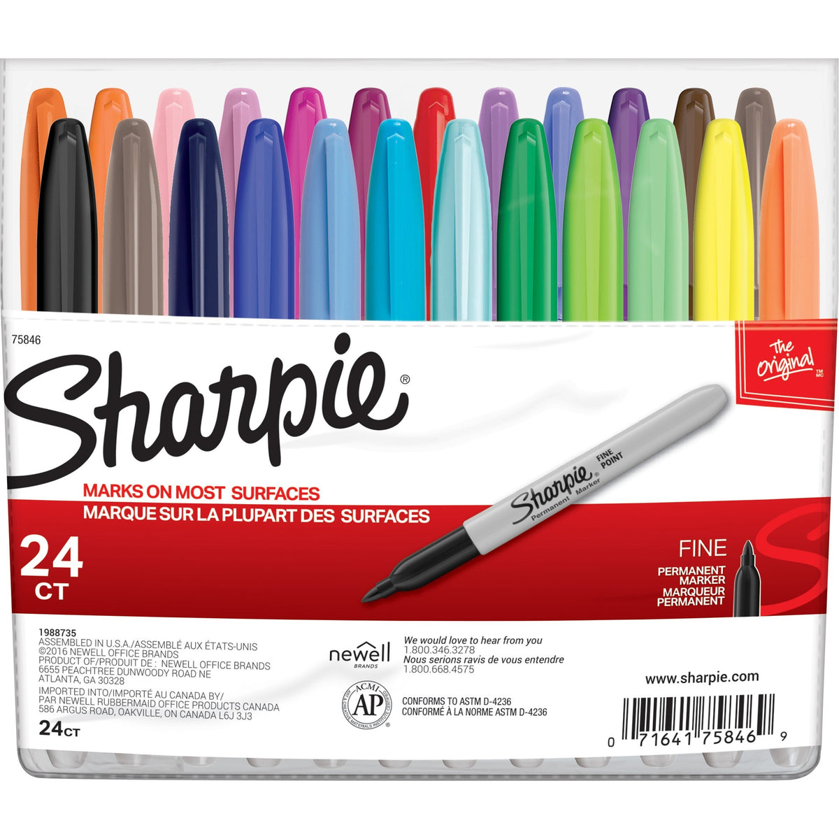 Sharpie Fine Point Permanent Marker - 1 mm Fine Marker Point - Black, Blue, Red, Green, Yellow, Purple, Brown, Orange, Berry, Lime, Aqua, ... Ink - Alcohol Based - 24 / Set