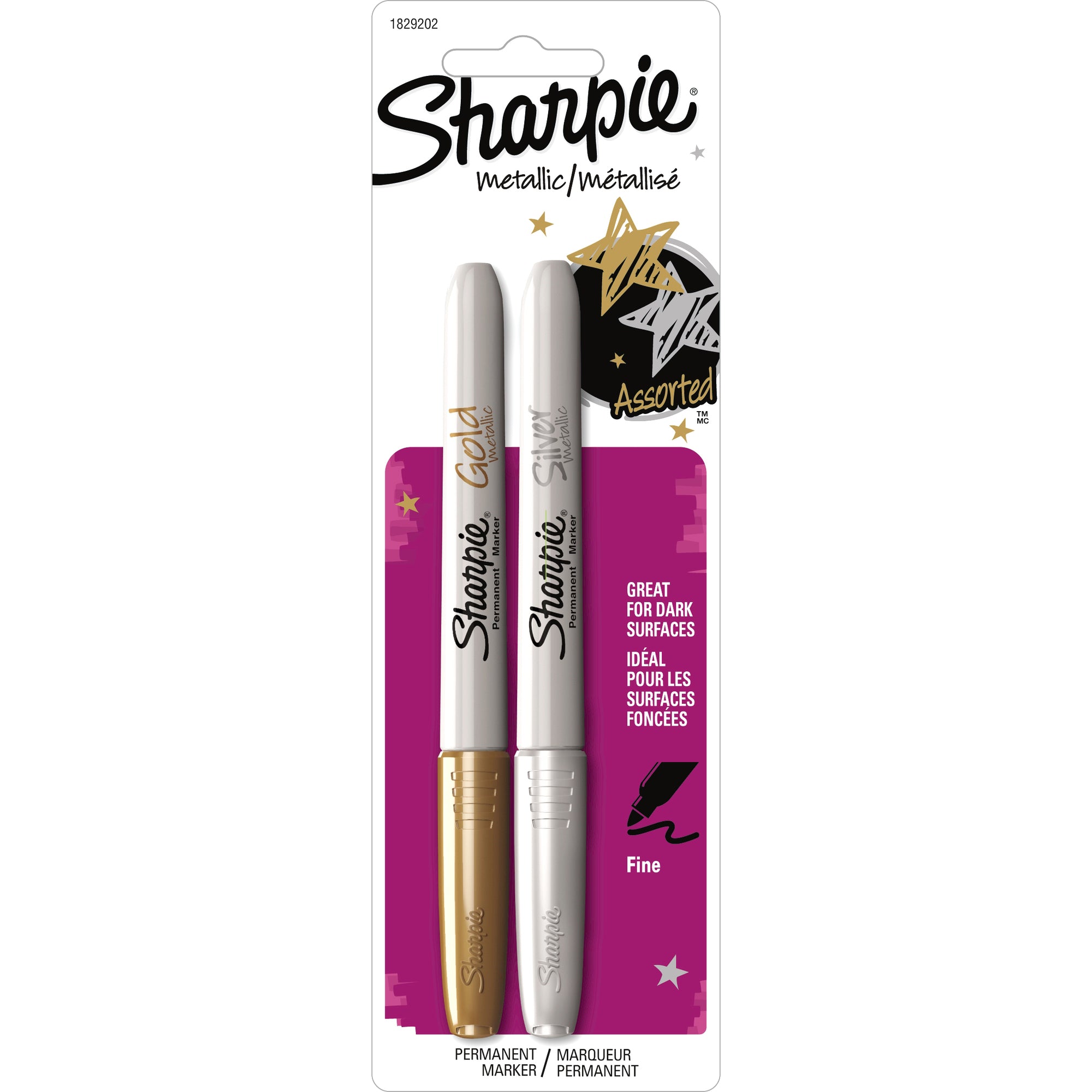 Sharpie Metallic Fine Point Permanent Marker - Fine Marker Point - Gold, Silver Ink - Alcohol Based - 2 / Set