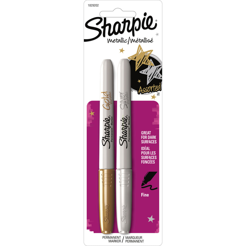 Sharpie Metallic Fine Point Permanent Marker - Fine Marker Point - Gold, Silver Ink - Alcohol Based - 2 / Set