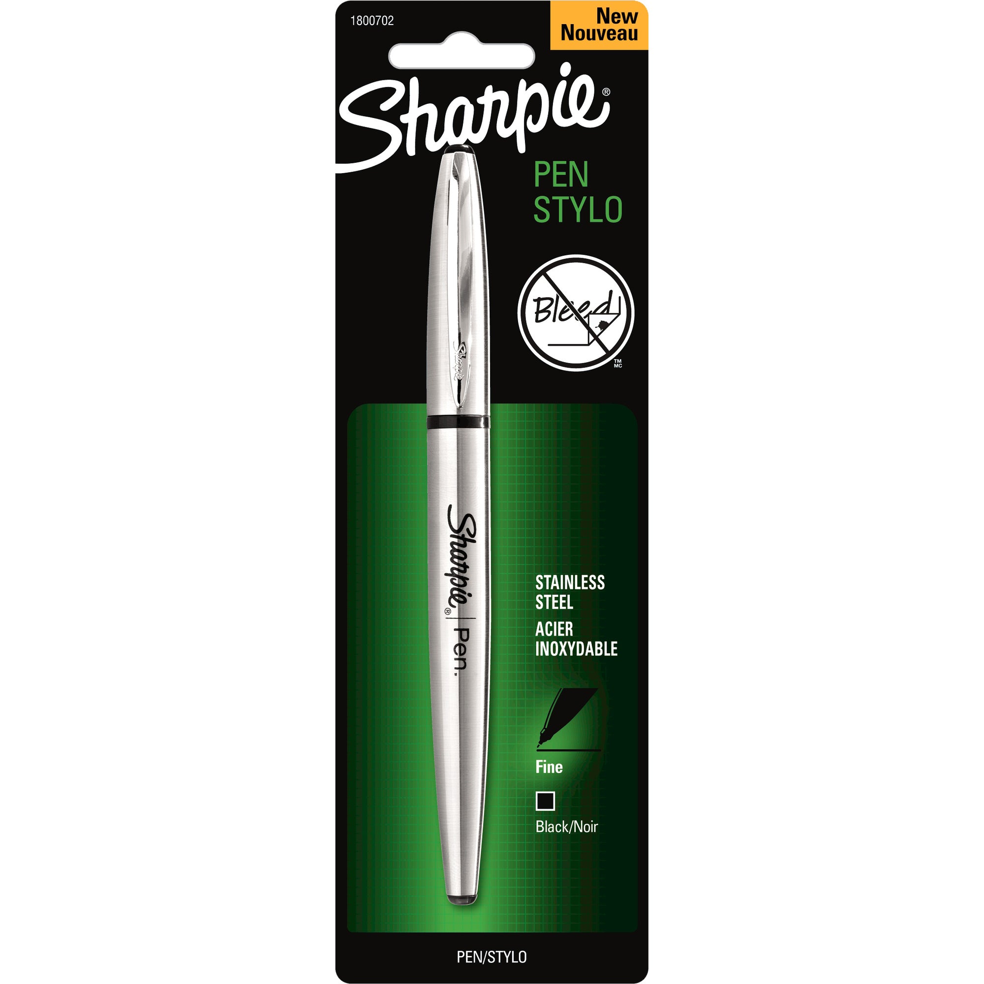 Sharpie Stainless Steel Pen - Fine Pen Point - Refillable - Black Ink - Stainless Steel Stainless Steel Barrel - 1 / Pack