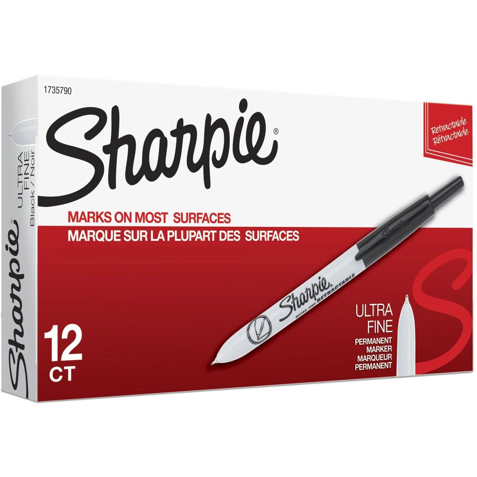 Sharpie Retractable Ultra Fine Point Permanent Marker - Ultra Fine Marker Point - Retractable - Black Ink - 1 Dozen