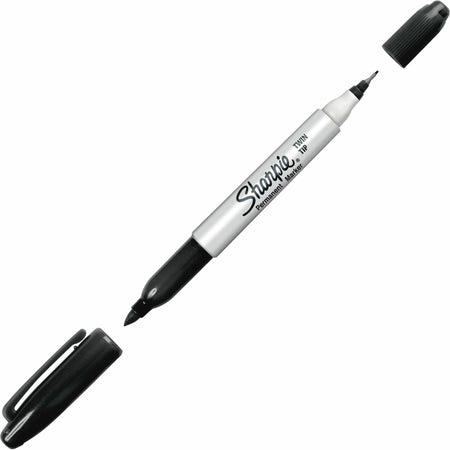 Sharpie Twin Tip Permanent Marker - Fine, Ultra Fine Marker Point - Black Ink - Alcohol Based - 1 Each