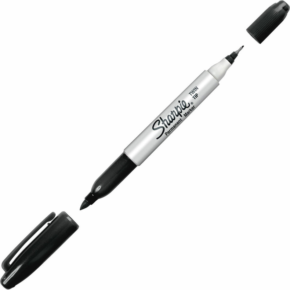Sharpie Twin Tip Permanent Marker - Fine, Ultra Fine Marker Point - Black Ink - Alcohol Based - 1 Each