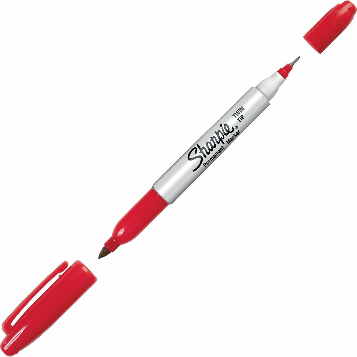 Sharpie Twin Tip Permanent Marker - Fine, Ultra Fine Marker Point - Red Ink - Alcohol Based - 1 Dozen