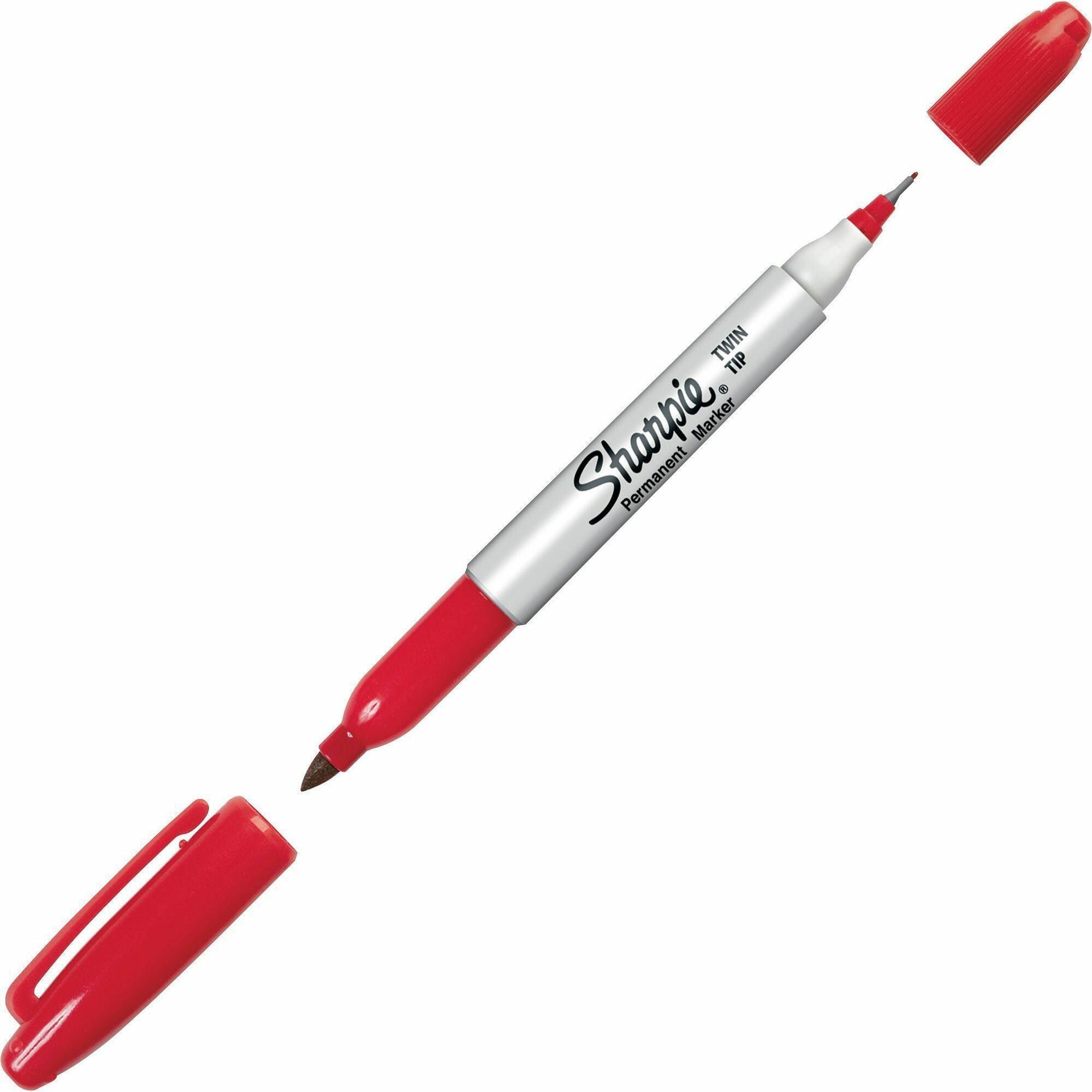 Sharpie Twin Tip Permanent Marker - Fine, Ultra Fine Marker Point - Red Ink - Alcohol Based - 1 Dozen