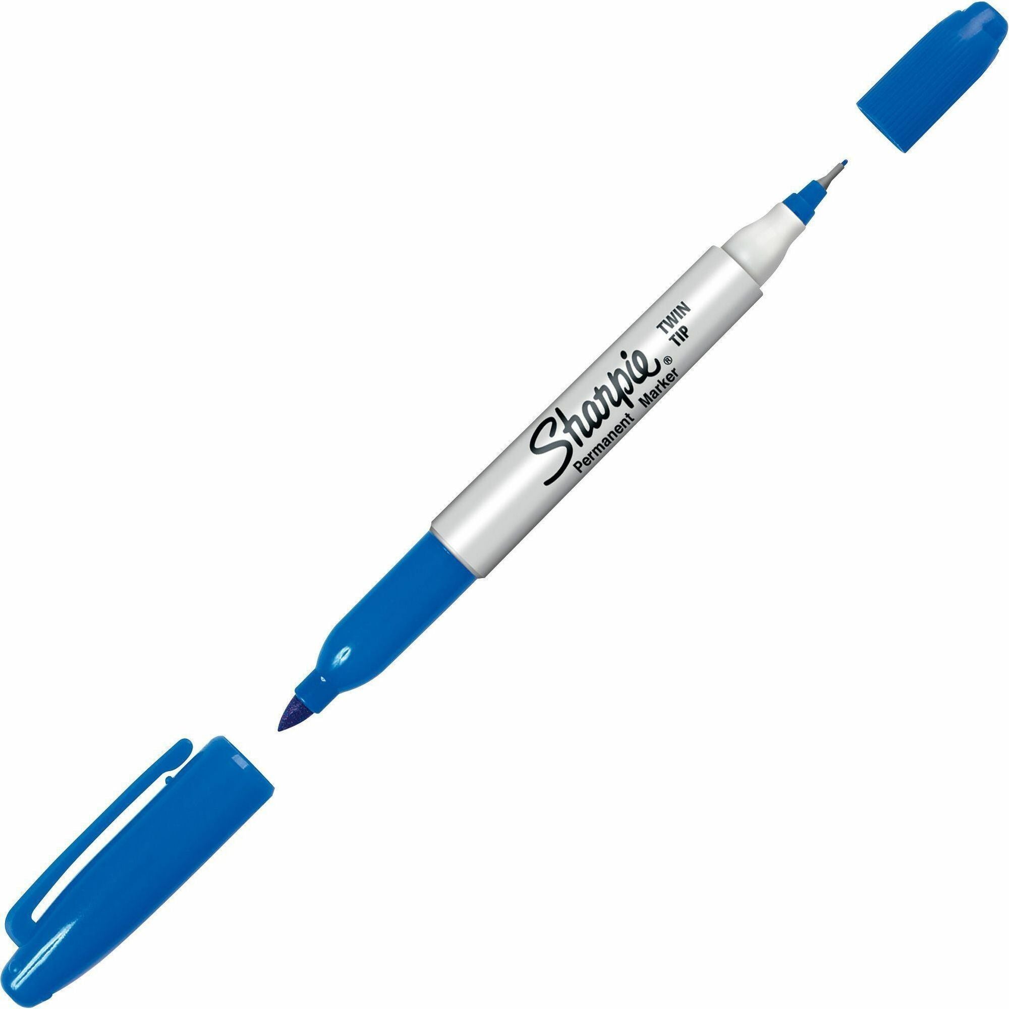 Sharpie Twin Tip Permanent Marker - Fine, Ultra Fine Marker Point - Blue Ink - Alcohol Based - 1 Dozen