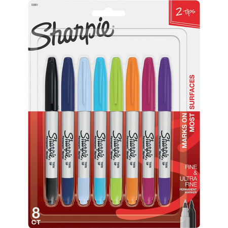 Sharpie Twin Tip Permanent Marker - Fine, Ultra Fine Marker Point - Assorted Ink - Alcohol Based - 8 / Pack