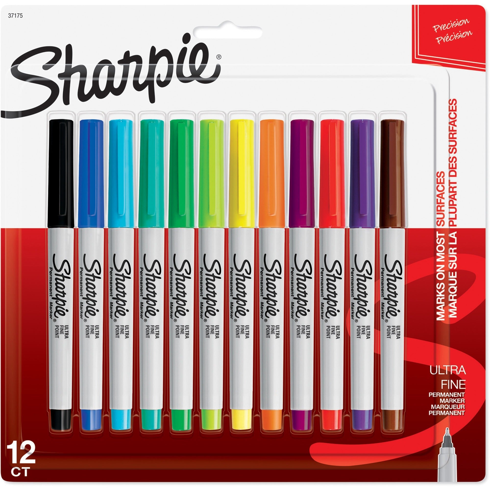 Sharpie Ultra Fine Point Permanent Marker - Ultra Fine Marker Point - Black, Red, Blue, Green, Brown, Orange, Purple, Lime, Yellow, Aqua, Berry, ... Ink - 12 / Pack