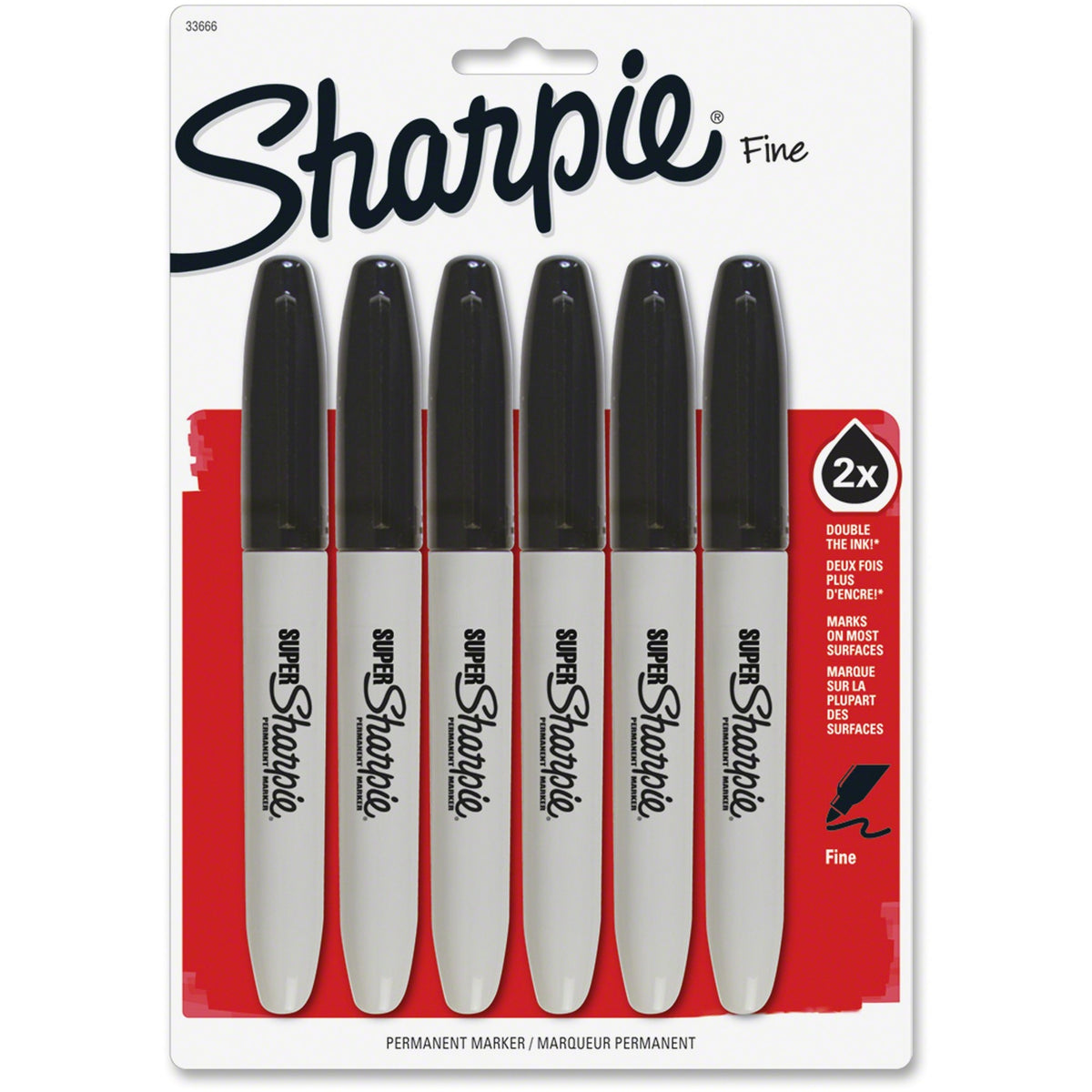 Sharpie Super Permanent Marker - Bold, Fine Marker Point - Black Ink - Plastic Barrel - 6 / Pack