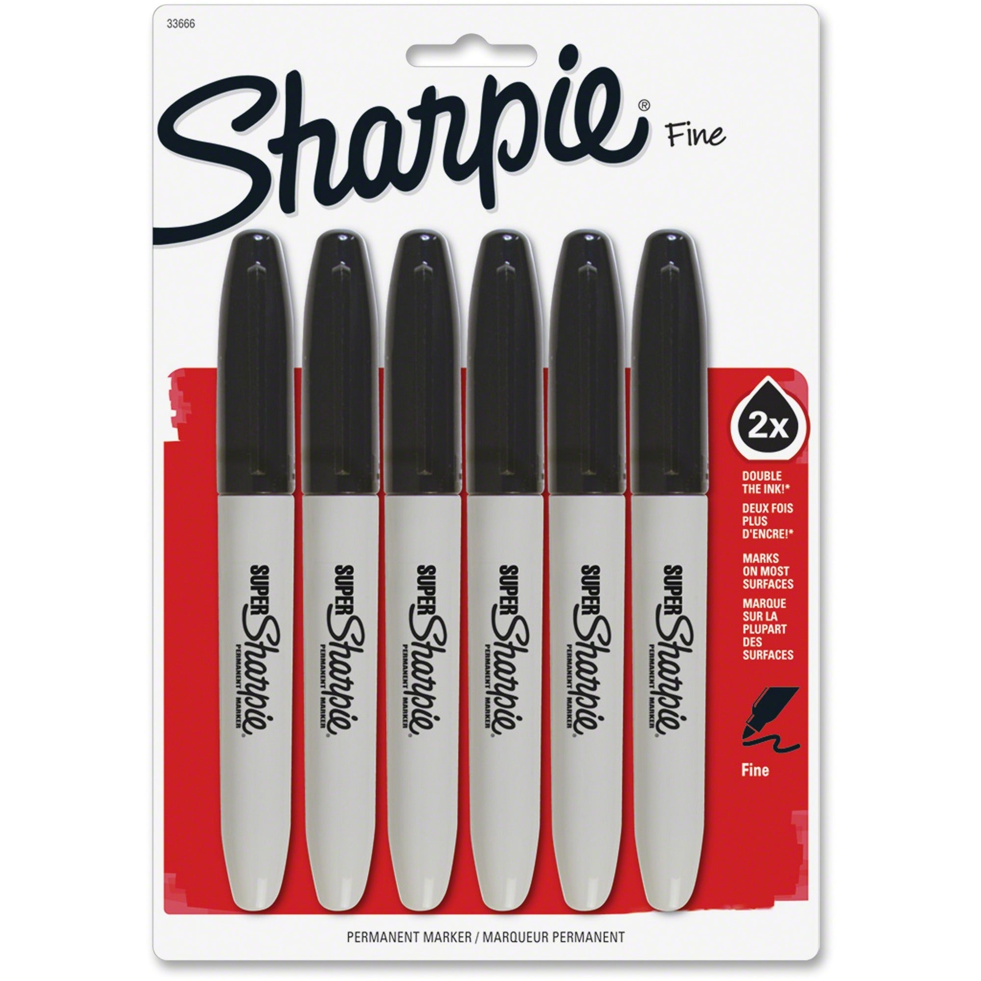 Sharpie Super Permanent Marker - Bold, Fine Marker Point - Black Ink - Plastic Barrel - 6 / Pack
