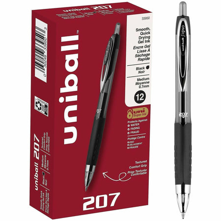 uniball&#8482; 207 Gel Pen - 0.7 mm Medium Conical Pen Point - Refillable - Retractable - Black Ink - Pigment-based - Translucent Barrel - 1 Dozen