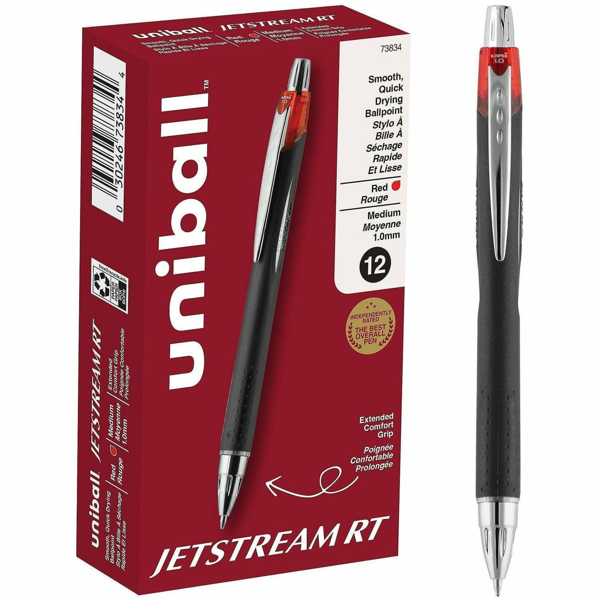 uniball&#8482; Jetstream RT Ballpoint Pen - 1 mm Medium Pen Point - Retractable - Red Ink - Pigment-based - 1 Dozen