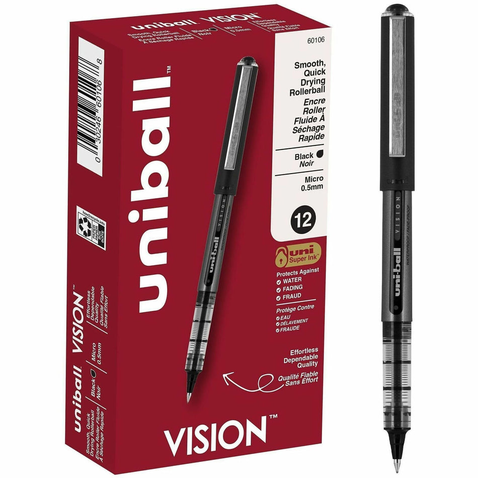 uniball&#8482; Vision Rollerball Pens - 0.5 mm Micro Pen Point - Black Ink - Pigment-based - 1 Each