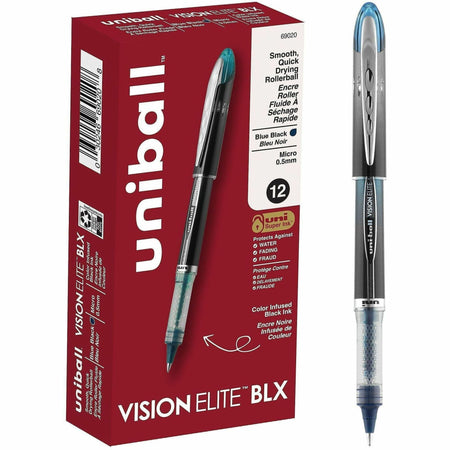 uniball&#8482; Vision Elite BLX Rollerball Pen - 0.5 mm Micro Pen Point - Black/Blue Ink - Pigment-based - 1 Each