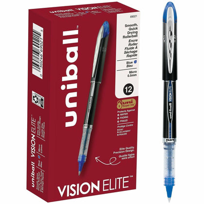 uniball™ Vision Elite Rollerball Pen - 0.5 mm Micro Pen Point - Blue Ink - Pigment-based - 1 Each