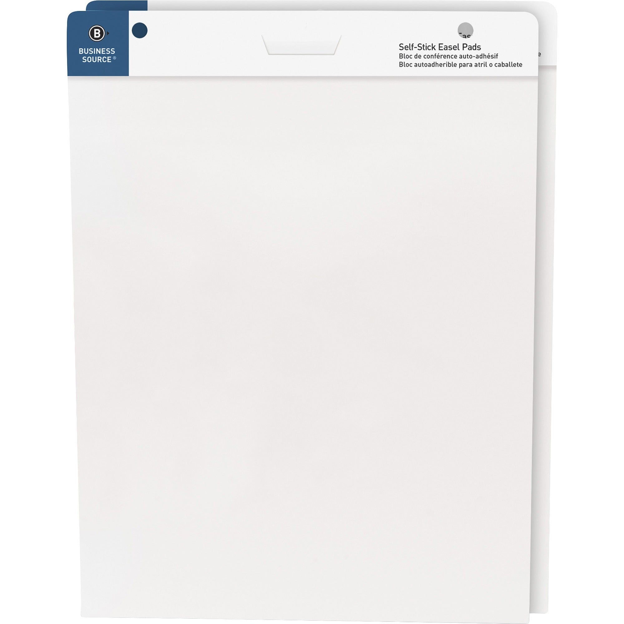 Business Source Self-stick Easel Pads - 30 Sheets - Plain - 25" x 30" Sheet Size - White Paper - Cardboard Cover - Self-stick - 2 / Carton