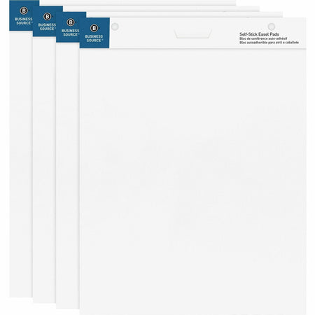 Business Source 25"x30" Self-stick Easel Pads - 30 Sheets - Plain - 25" x 30" Sheet Size - White Paper - Cardboard Cover - Self-stick - 4 / Carton