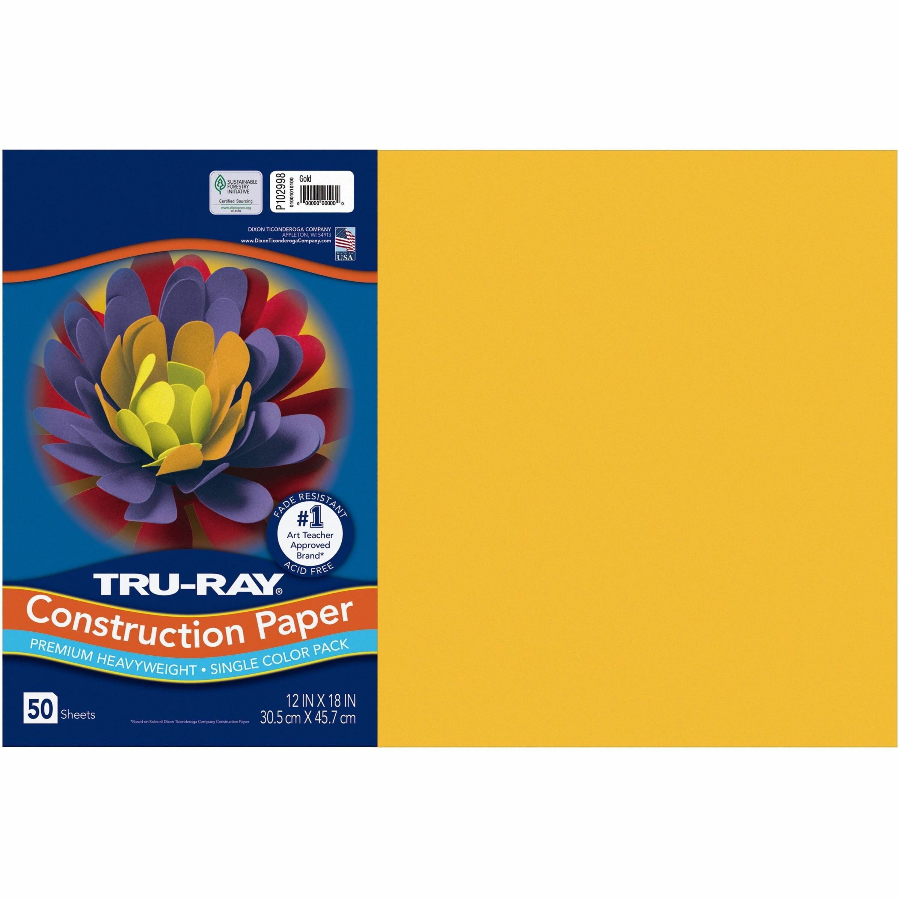 Tru-Ray Construction Paper - Project - 18" Width x 12" Length - Gold - Sulphite - 50 / Pack