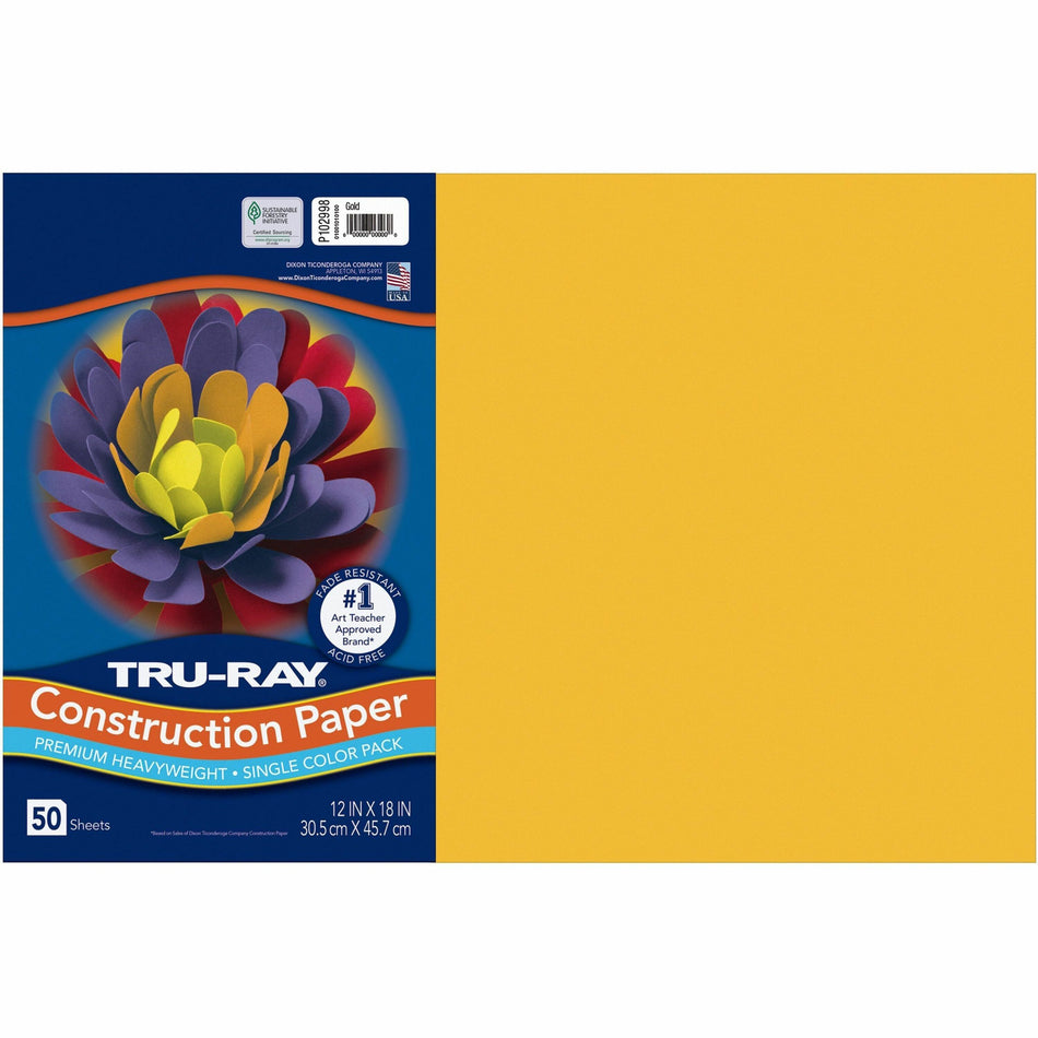 Tru-Ray Construction Paper - Project - 18" Width x 12" Length - Gold - Sulphite - 50 / Pack