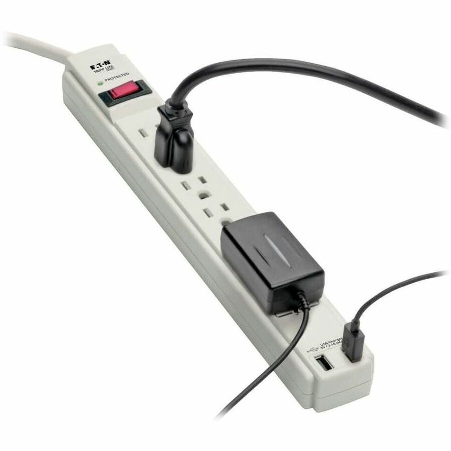 Tripp Lite series 6-outlet 2100J Surge Protector - 6 x NEMA 5-15R, 2 x USB - 1875 VA - 990 J - 125 V AC Input - 5 V DC Output - 35.5 kA - 6 ft