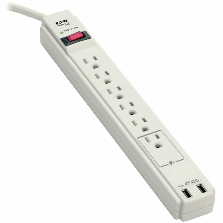 Tripp Lite series 6-outlet 2100J Surge Protector - 6 x NEMA 5-15R, 2 x USB - 1875 VA - 990 J - 125 V AC Input - 5 V DC Output - 35.5 kA - 6 ft