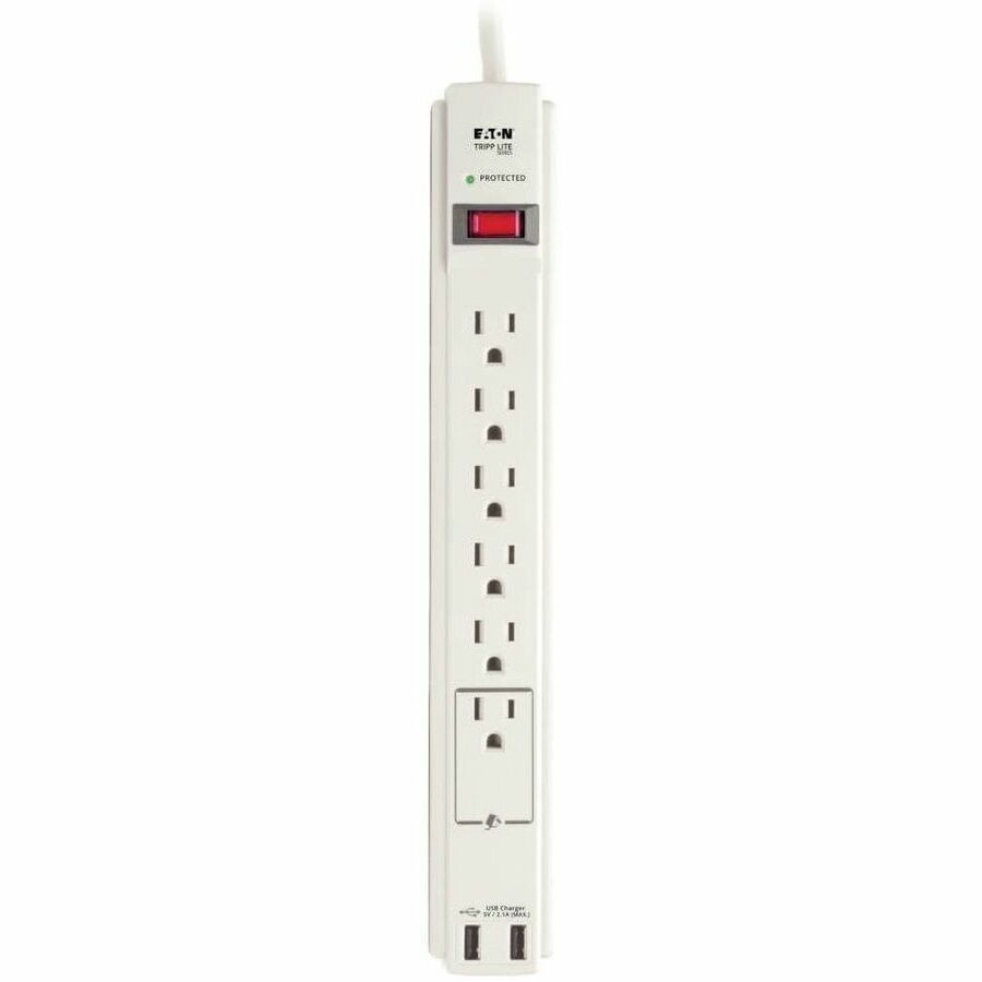 Tripp Lite series 6-outlet 2100J Surge Protector - 6 x NEMA 5-15R, 2 x USB - 1875 VA - 990 J - 125 V AC Input - 5 V DC Output - 35.5 kA - 6 ft