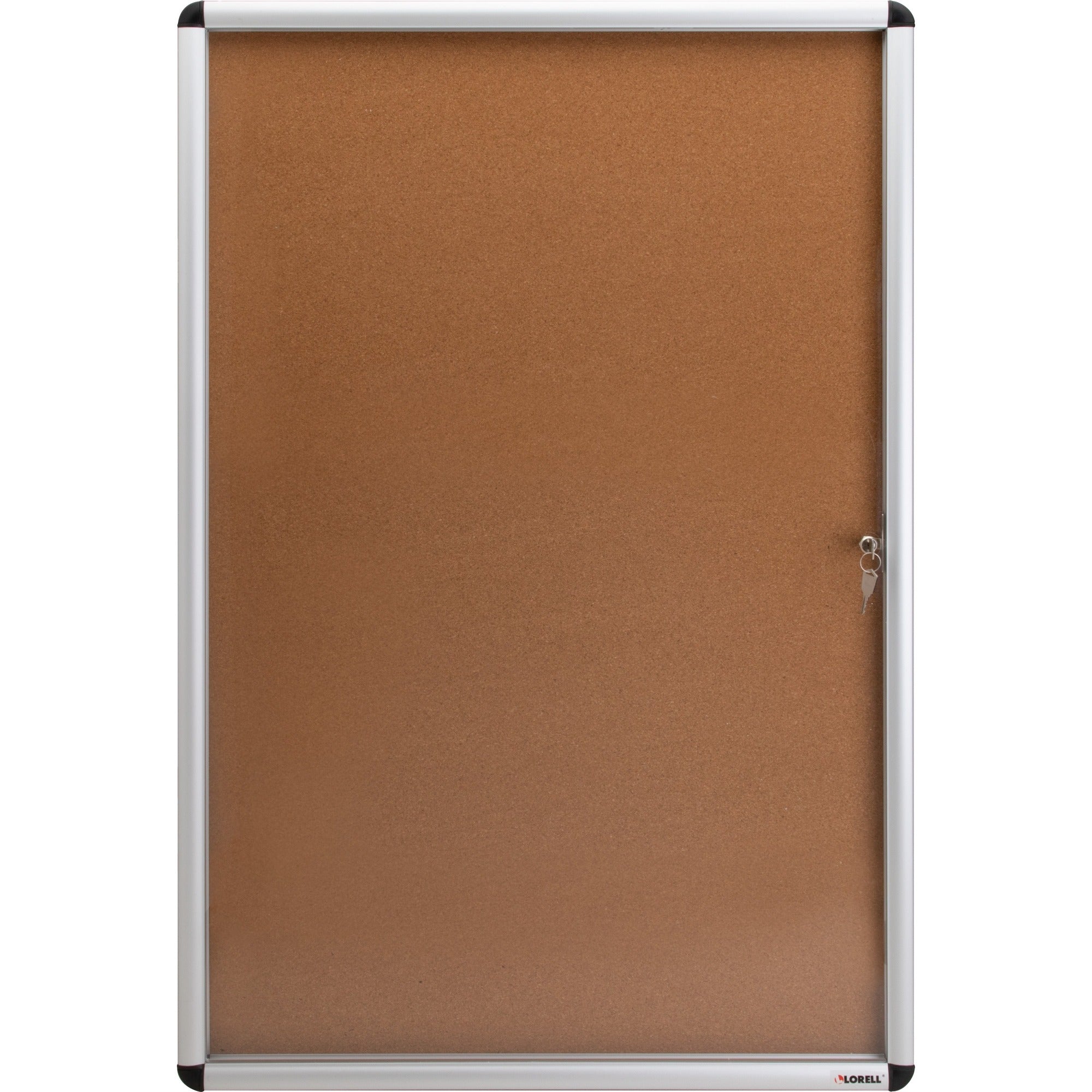 Lorell Enclosed Cork Bulletin Board - 36" Board Height x 24" Board Width - Natural Cork Surface - Lock, Resilient, Durable, Self-healing - Aluminum Frame - 1 Each