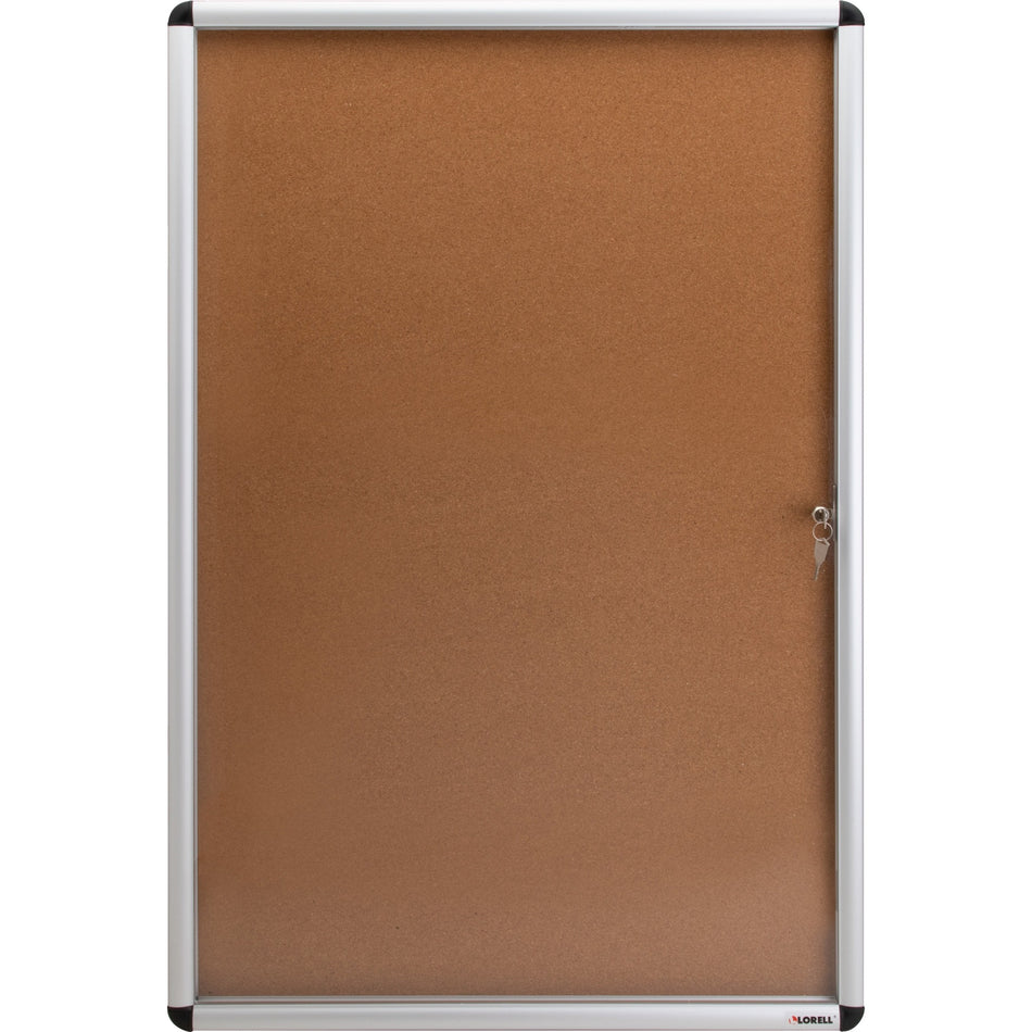 Lorell Enclosed Cork Bulletin Board - 36" Board Height x 24" Board Width - Natural Cork Surface - Lock, Resilient, Durable, Self-healing - Aluminum Frame - 1 Each